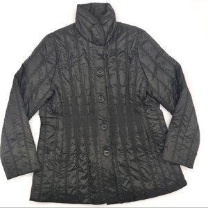 Gray Thin Puffer Coat Button Down Large Stretchy